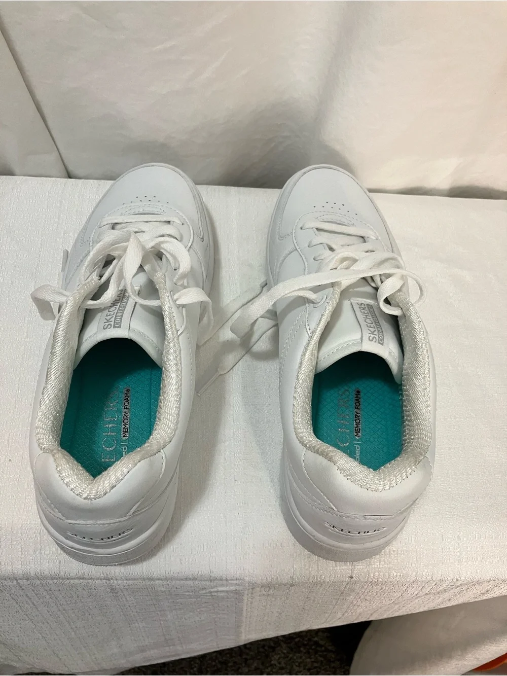 Skechers White Lace-Up Sneakers with Teal Insole